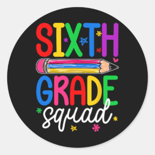 Sticker Rond Groupe de sixième année rétro Premier jour d'école