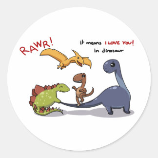 Sticker Rond Groupe mignon de Dinosaures Rawr Means Nous vous a