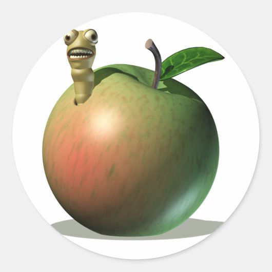 Sticker Rond Grub Mange Pomme (Devant)