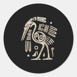 Sticker Rond Grue de héron indienne maya Abstraite tribale anci