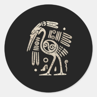 Sticker Rond Grue de héron indienne maya Abstraite tribale anci