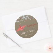 Sticker Rond Grue en papier rouge Origami sur branches Mariage  (Enveloppe)