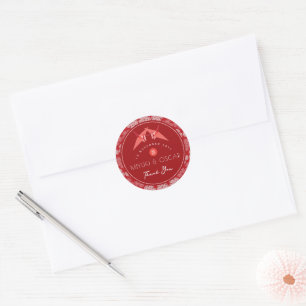 Sticker Rond Grues en papier rouge et fleurs de cerisiers Maria