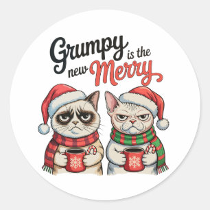 Sticker Rond Grumpy Est Le Nouveau Amateur De Chat De Noël Joye