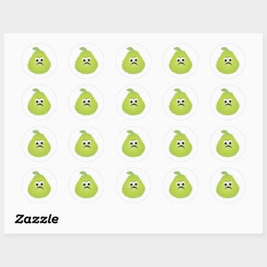 Sticker Rond Grumpy Fuzzy Pear Visage Fruit drôle Caractère (Feuille)
