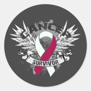 Sticker Rond Grunge ailé Ruban Tête Cou Cancer Survivant