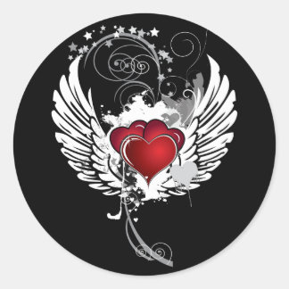 Sticker Rond Grunge Hearts Wings