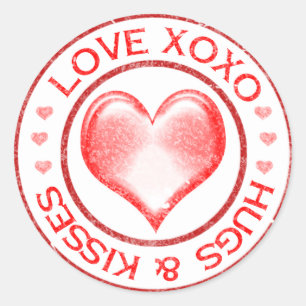 Sticker Rond Grunge Love Hugs Kisses Valentine