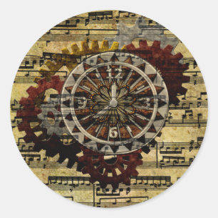 Sticker Rond Grunge Steampunk Horloges et engrenages