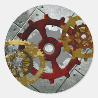 Sticker Rond Grunge Steampunk Horloges et engrenages