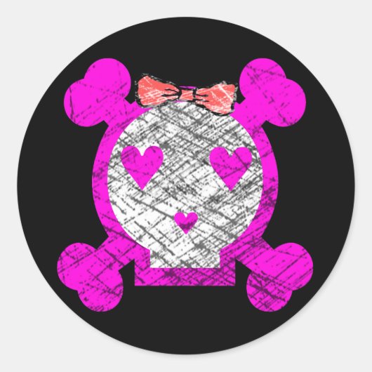 STICKER ROND GRUNGE STYLE EMO GIRL SKULL (Devant)