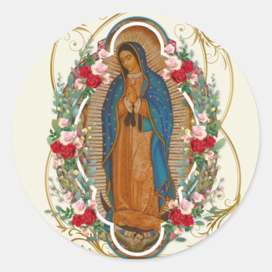 Sticker Rond Guadalupe Vierge Marie Prière espagnole Carte Sain (Devant)