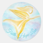 Sticker Rond Guardian Angel in Flight – Faith Hope Love Blue (Devant)