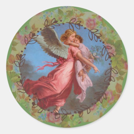 Sticker Rond Guardian Angel portant un jeune enfant (Devant)