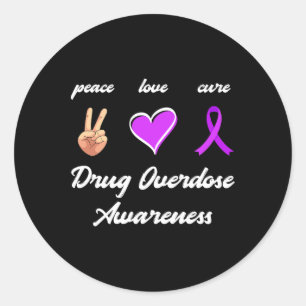 Sticker Rond Guérir l'amour de la paix Ruban violet de surdosag