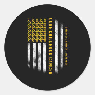 Sticker Rond Guérir le cancer de l'enfant Ruban d'or Drapeau am