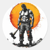 Sticker Rond guerrier barbare médiéval imaginaire hummer force (Devant)