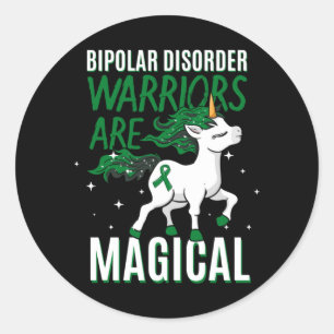 Sticker Rond Guerrier Bipolaire Licorne Magique Ruban Vert