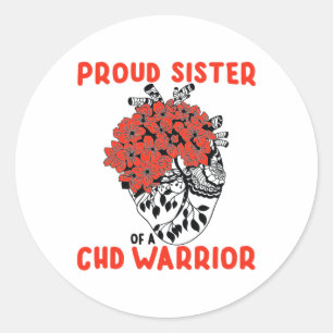 Sticker Rond Guerrier Chd Fière Sœur Jolie Fleur Rouge Cœur D