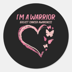 Sticker Rond Guerrier Coeur Papillon du sein Conscience du canc