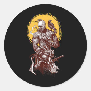 Sticker Rond Guerrier Cosaque ukrainien tenant une épée combatt