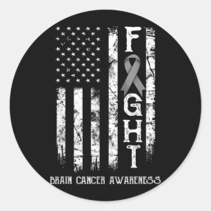 Sticker Rond Guerrier du cancer du cerveau Drapeau américain