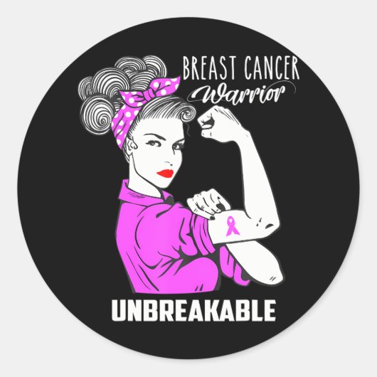 Sticker Rond Guerrier du cancer du sein Conscience indestructib (Devant)