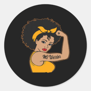 Sticker Rond Guerrier Incassable Sclérose en plaques Afro Noir