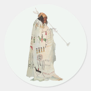 Sticker Rond Guerrier indien avec portrait au tuyau par Karl Bo