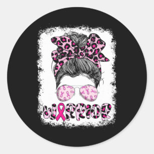Sticker Rond Guerrier Messy Bun Leopard Sensibilisation au canc