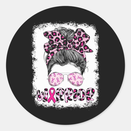 Sticker Rond Guerrier Messy Bun Leopard Sensibilisation au canc (Devant)