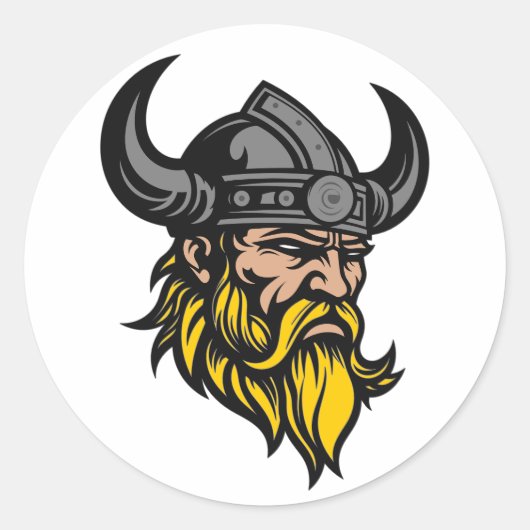 Sticker Rond Guerrier viking avec longue barbe dans un casque (Devant)