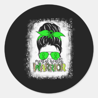 Sticker Rond Guerrière de la santé mentale Bun Messy Santé ment