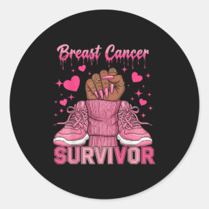 Sticker Rond Guerrière de sensibilisation au cancer du sein Fem