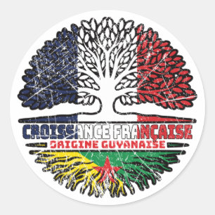 Sticker Rond Guiana Guyane Français Drapeau Des Racines D'Arbre