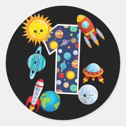 Sticker Rond Guide de la planète spatiale 1 an 1er anniversaire (Devant)
