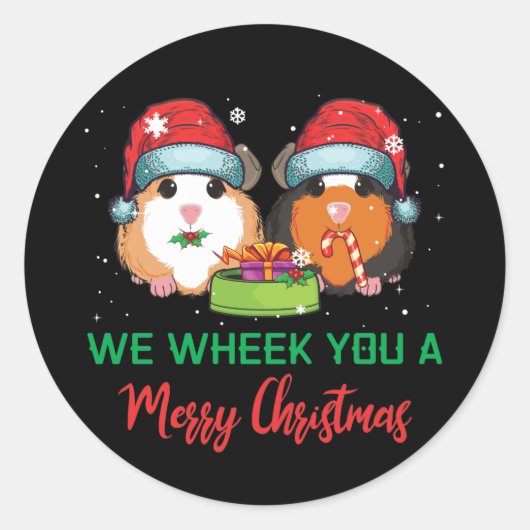 Sticker Rond Guinée Pig Wheels You A Joyeux Noël (Devant)
