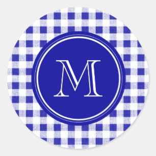 Sticker Rond Guingan de bleu marine et de blanc, votre