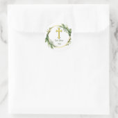 Sticker Rond Guirlande à feuilles modifiables et Croix Dieu vou (Sac)