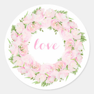 Sticker Rond Guirlande de fleur d'aquarelle d'amour de
