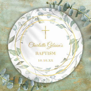 Sticker Rond Guirlande de laurier feuille d'or faux baptême bap