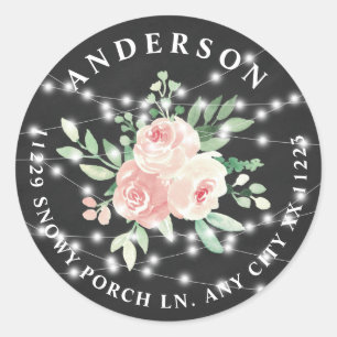 Sticker Rond Guirlande de lumières à cordes avec bouquet floral