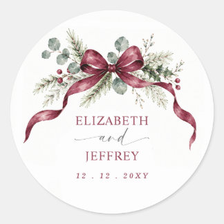 Sticker Rond Guirlande de ruban bordeaux Noël mariage d'hiver