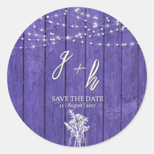 Sticker Rond Guirlande Lumineuse en Bois Rustique Violet Bohème