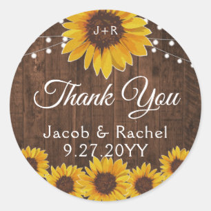 Sticker Rond Guirlande lumineuse tournesols rustiques mariage e