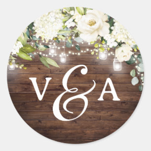 Sticker Rond Guirlandes de lumières florales Monogramme Autocol