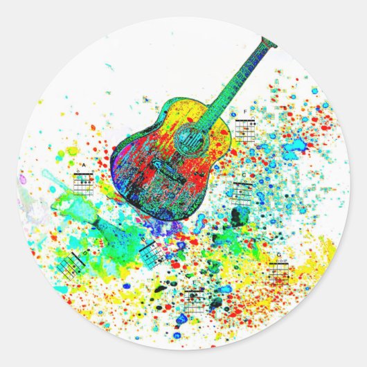 Sticker Rond Guitar et chords splatter (Devant)