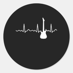 Sticker Rond Guitar Player Heartbeat Music Musician Guitarist G
