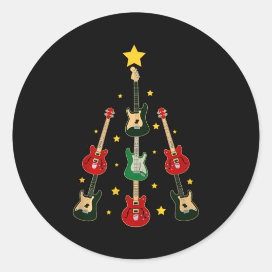 Sticker Rond Guitar Xmas Tree Musical Guitar Lovers Guitarist C (Devant)