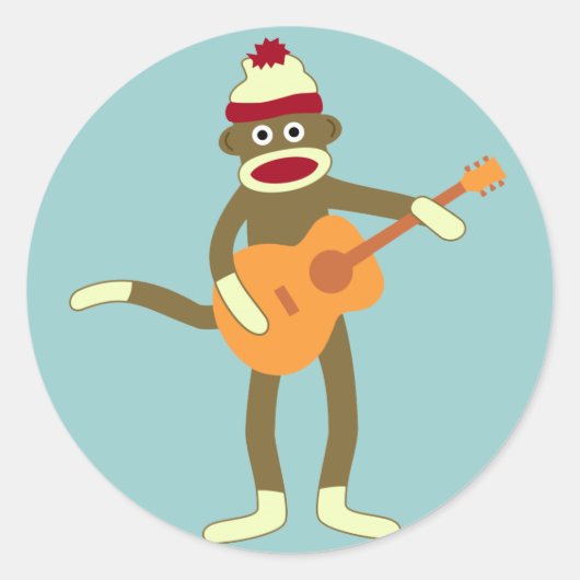 Sticker Rond Guitare acoustique de singe-Sock (Devant)
